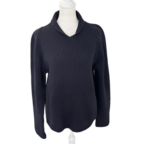 HOMECORE ICI MAINTENANT Navy Ribbed 100% Wool Chunky Sweater M - Picture 1 of 9